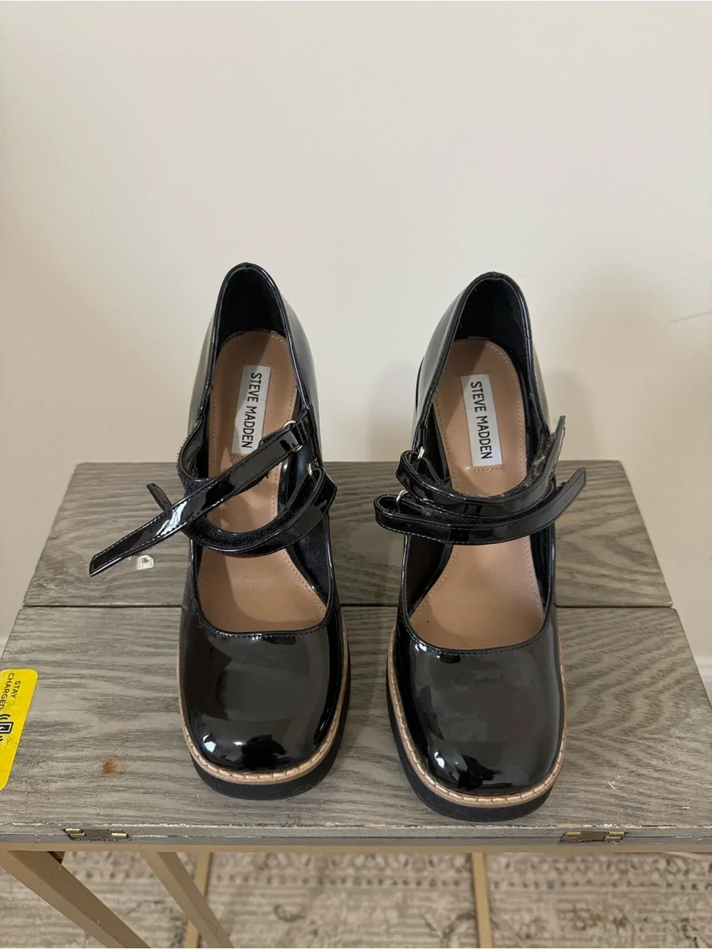 Steve Madden Black Patent Mary Jane Heels with Strap